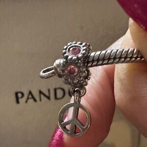 Pandora Silver Peace Charm with Pink Accents